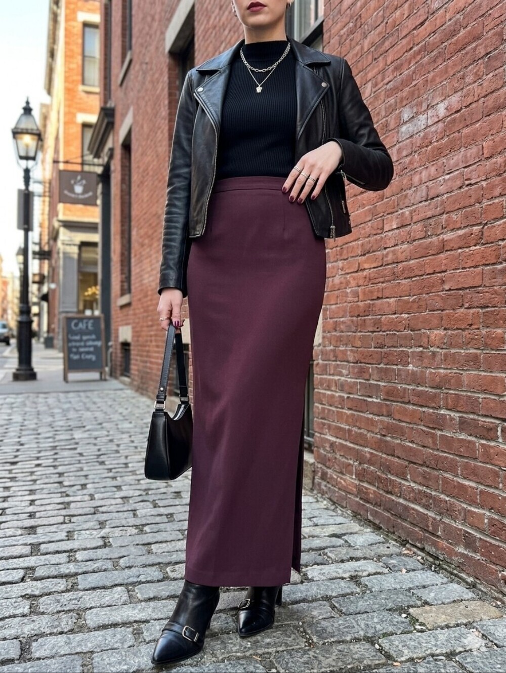 Vintage 90s Burgundy Maxi Skirt Made in Canada Size 8 Grunge Academia Minimalist